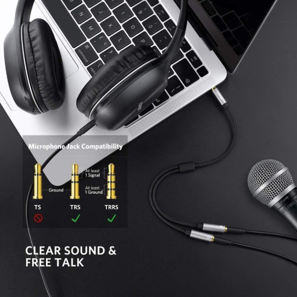 Фото - Кабель 3.5 мм - 3.5 мм UGREEN AV141 3.5mm Male to 2x3.5mm Female Headset Splitter 20 см Black (30619)